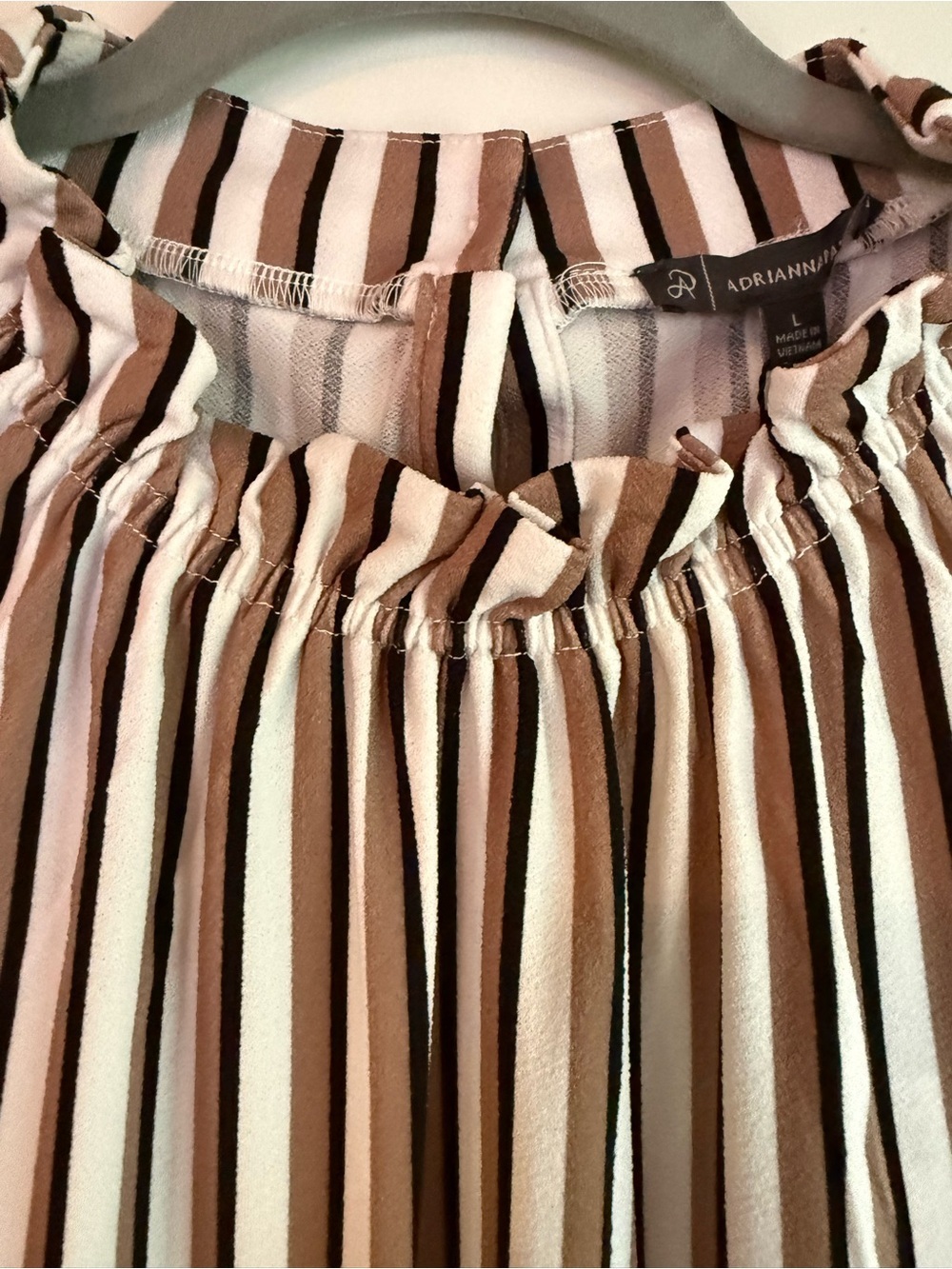 Adrianna Papell Ruffle Mock Neck Striped Blouse. Size large, new with tags - Picture 3 of 7